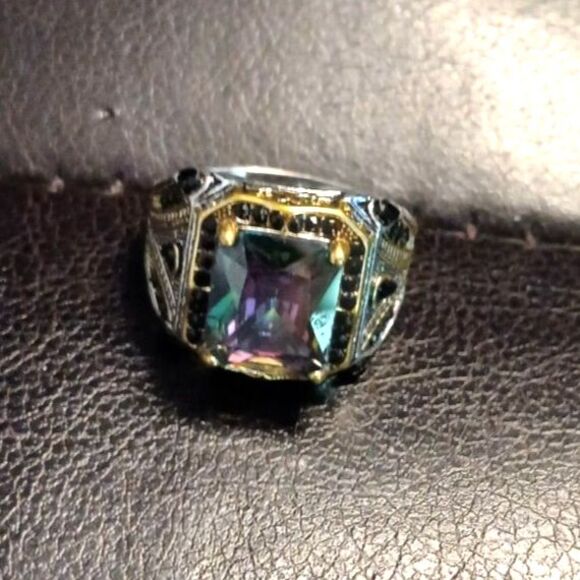 COPY - Men's Turkish Signet Ring Square Mystic Topaz Stone Size 9 - Picture 6 of 7